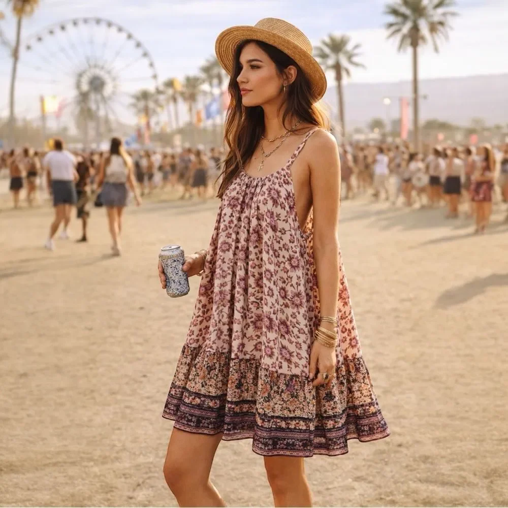 Free People Oversized Boho Swing Dress XS Floral Tunic - Picture 1 of 7